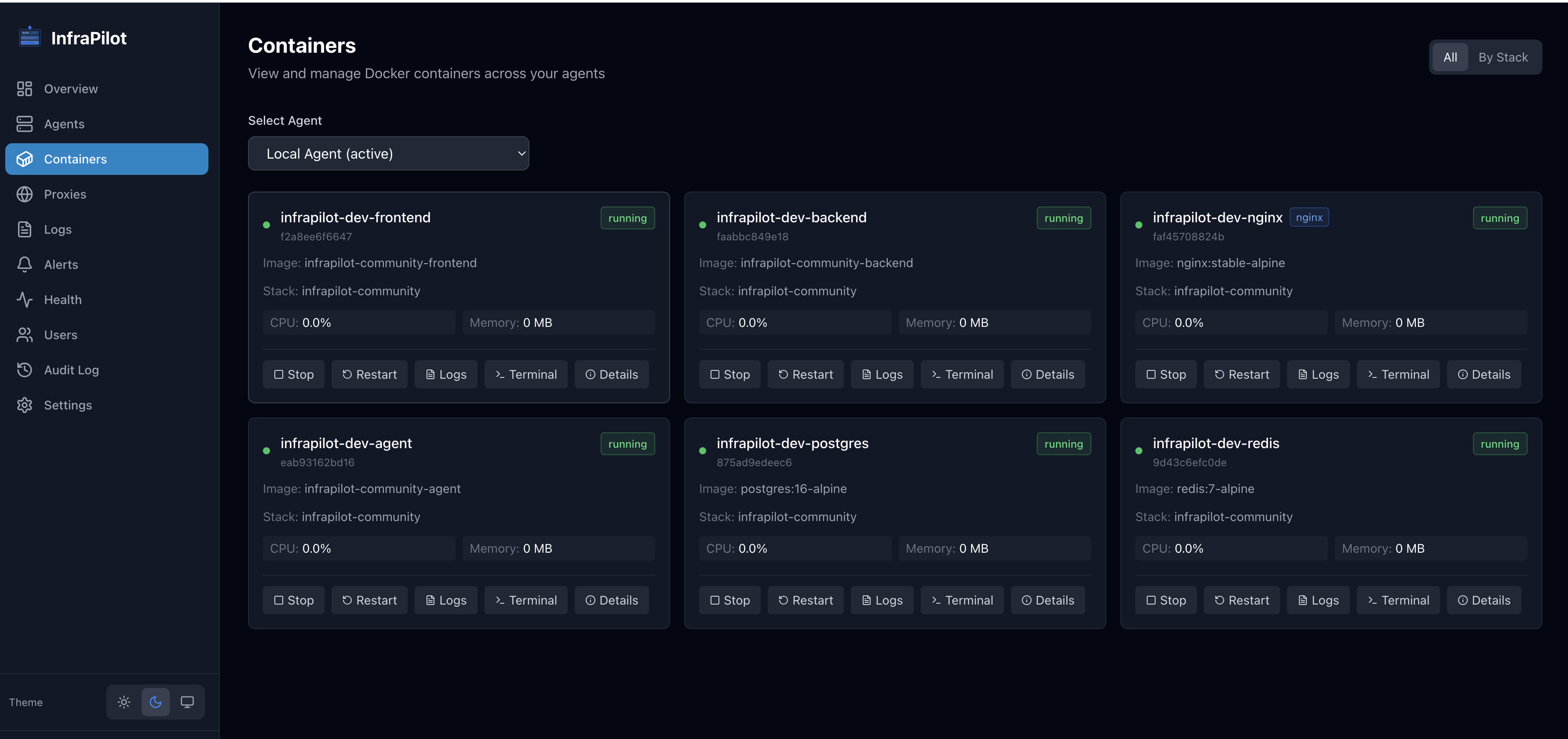 InfraPilot Dashboard - Container Management Interface